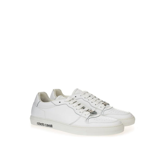 White sneakers with laces and a small logo on the side