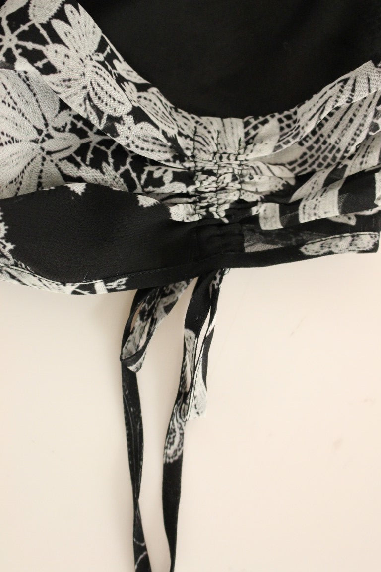 Black lace bra with white floral pattern
