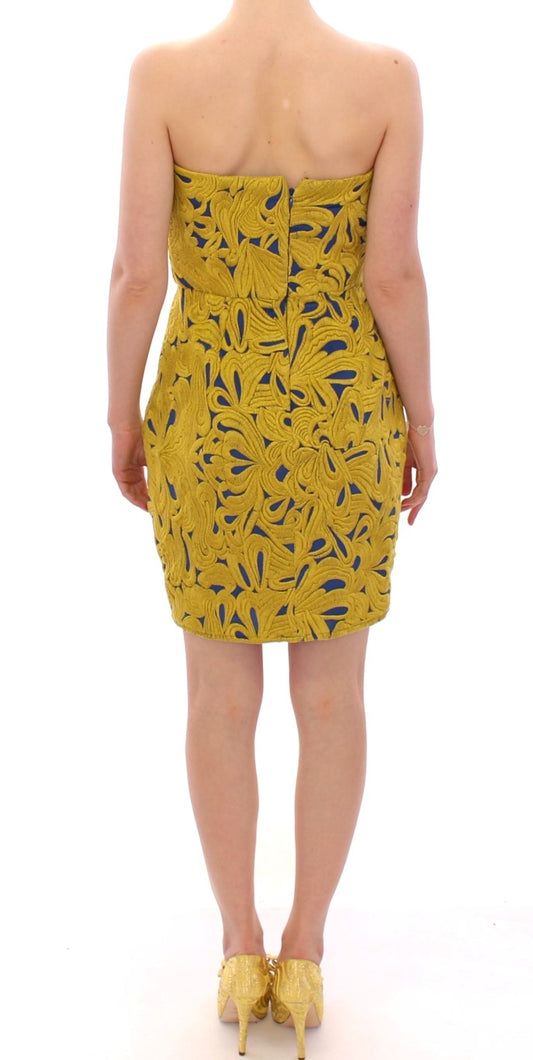 Yellow dress with blue pattern on back