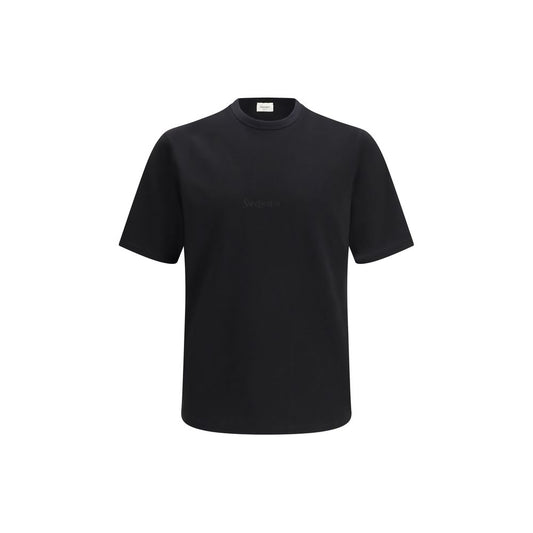 Black short sleeve t-shirt on a hanger
