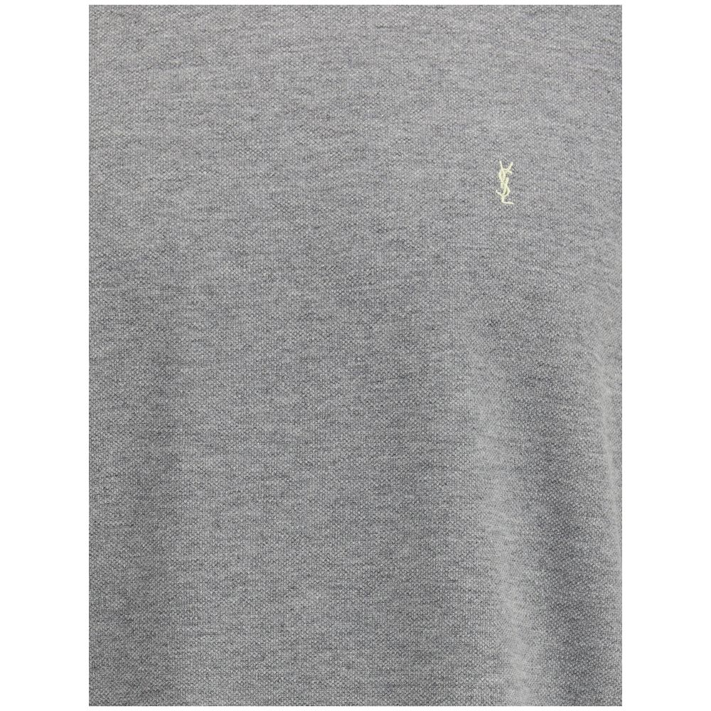 Grey sweater with yellow logo on left chest