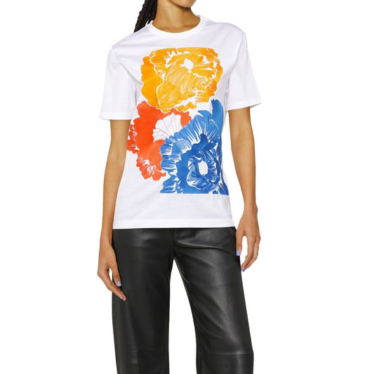 White t-shirt with colorful abstract design