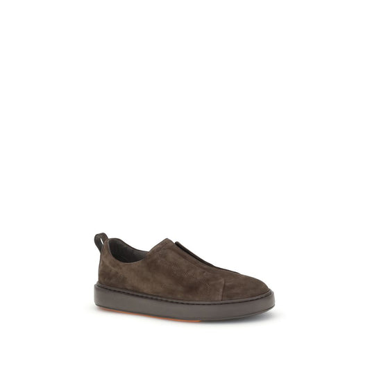 Brown calf leather slip-on shoes with orange sole