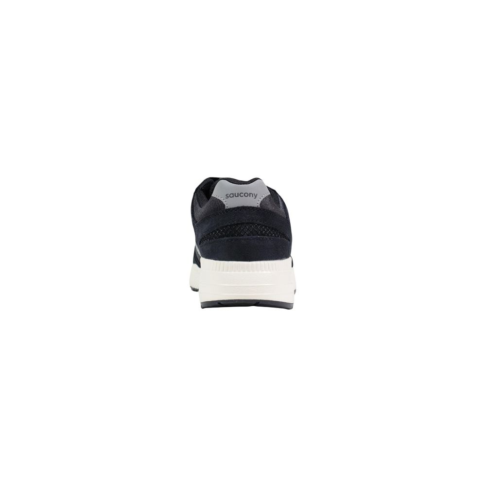Black and white athletic sneaker with laces, logo on side, and textured sole