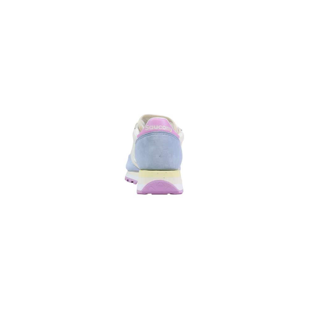 Blue and pink athletic sneaker with white sole