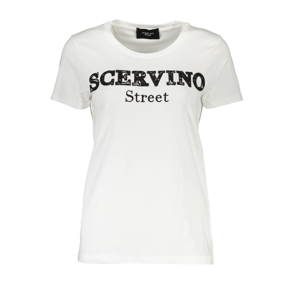 White t-shirt with black lettering