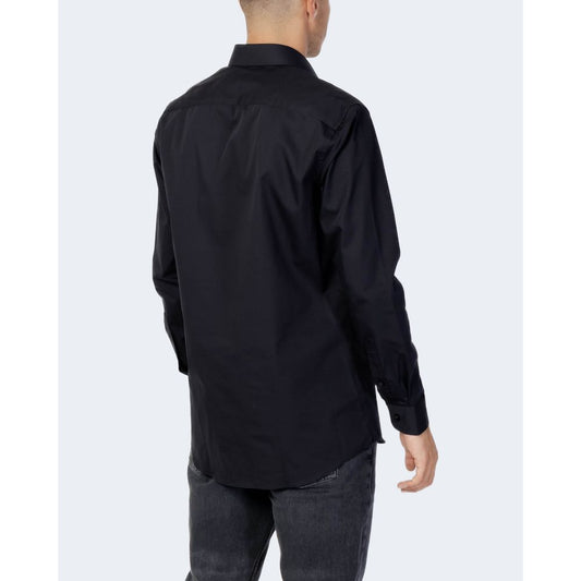 A black cotton dress shirt with long sleeves