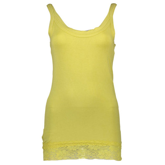Yellow tank top with lace trim on sleeves