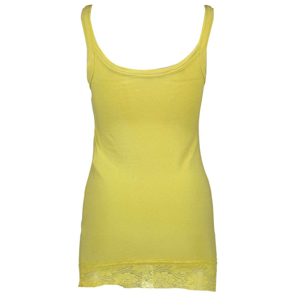Yellow cotton women's tank top with lace trim
