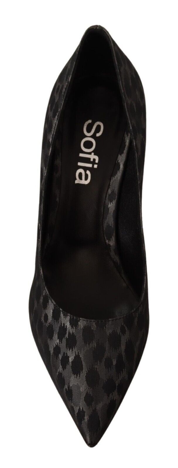 Black high heel shoe with embossed name on side