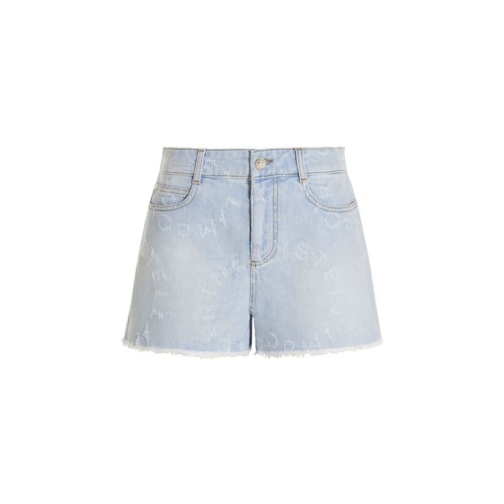Blue denim shorts with faded design