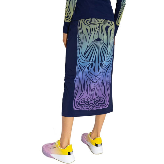 Long flowy dress with colorful design on front