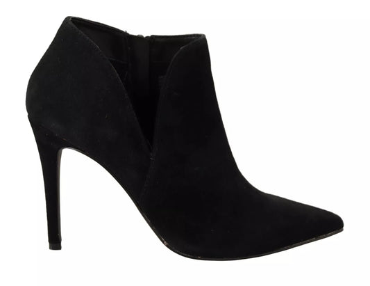 Black suede ankle boot with high heel and zipper detailing