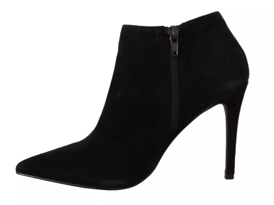 Black suede knee high boot with zipper on side