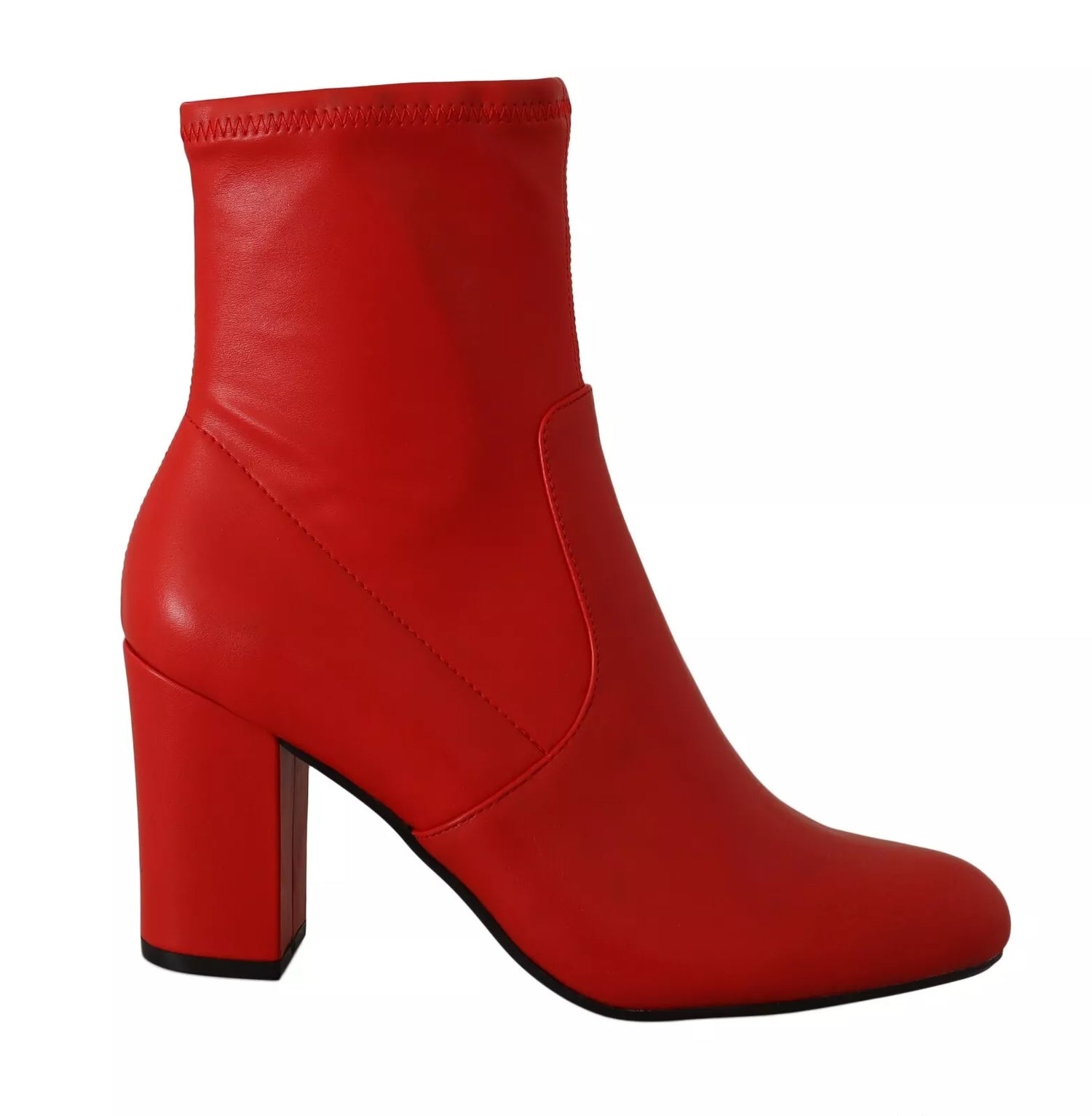 Red leather ankle boot with heel