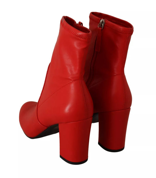 Red leather knee high boots