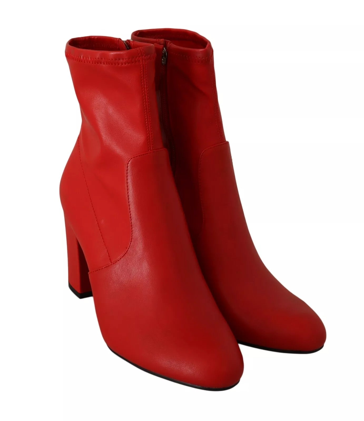 Red leather ankle boots