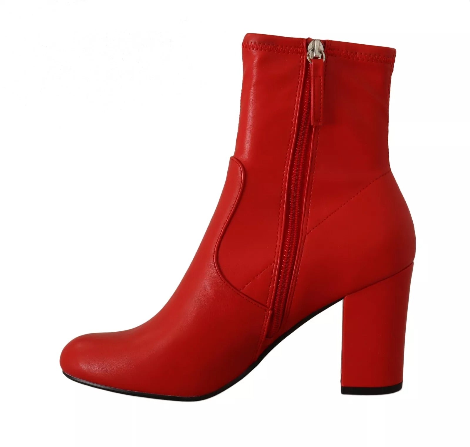 Red leather ankle boot with zipper detailing
