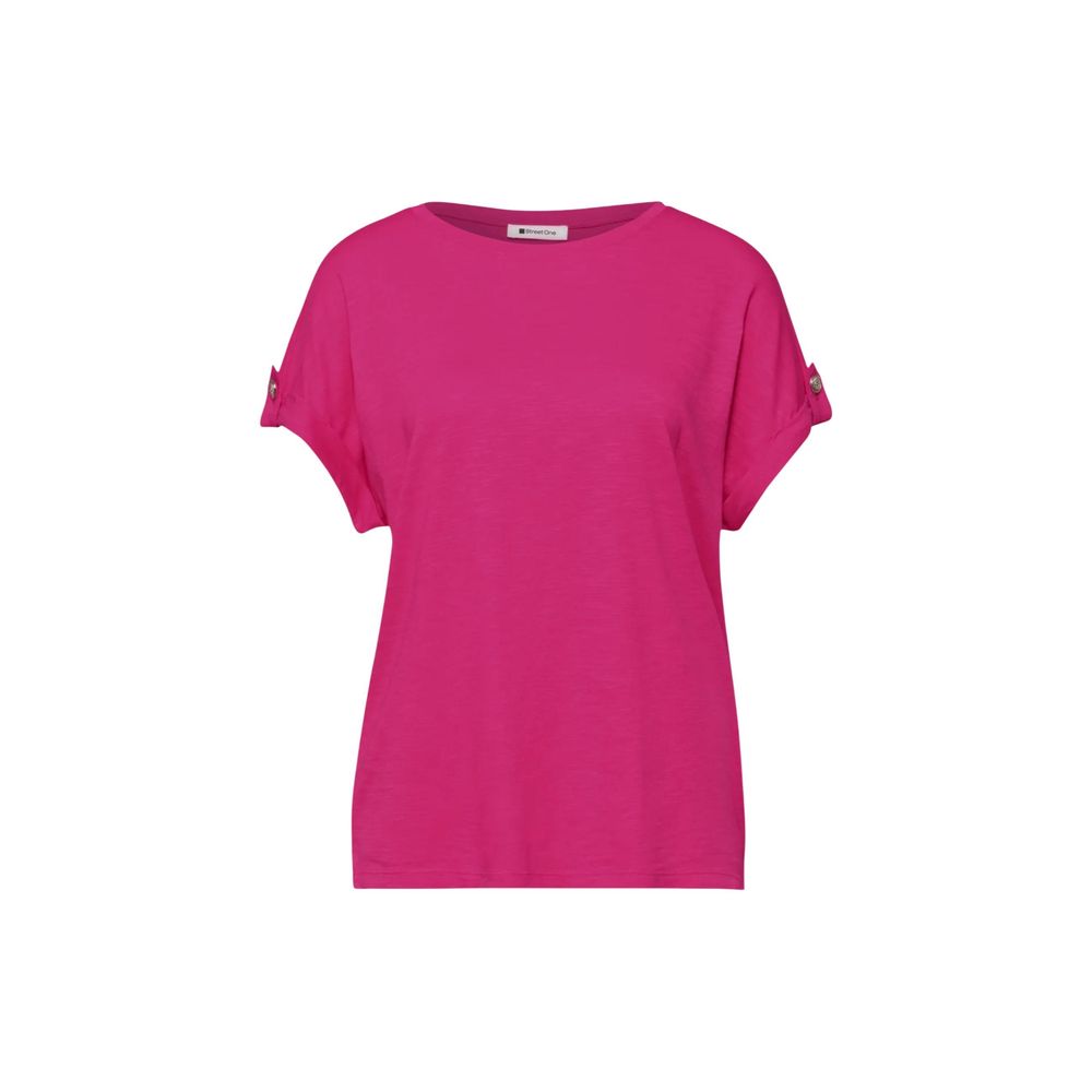 Pink cotton t-shirt with short sleeves, crew neckline, and a relaxed fit