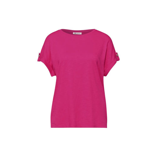 Pink cotton t-shirt with short sleeves, crew neckline, and a relaxed fit