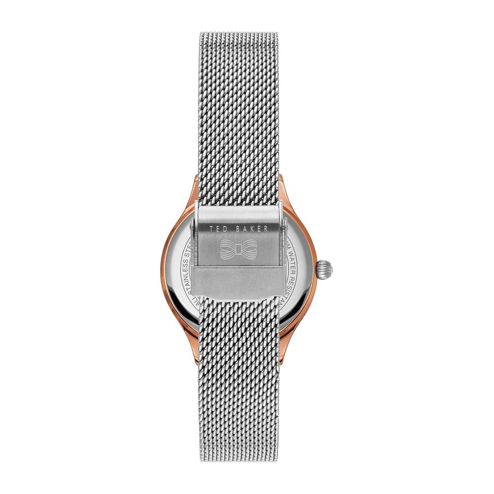 A silver stainless steel watch with a textured band from Ted Baker
