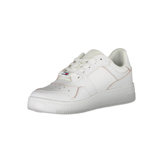 White sneaker with pink accents and white laces