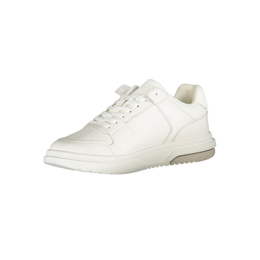 White sneaker with laces and a white sole