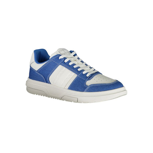 Blue and white men's sneaker with laces, featuring a textured upper and a rubber sole