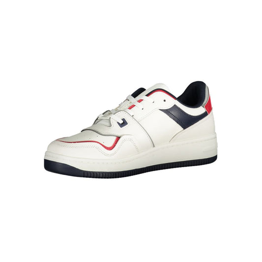 White sneaker with red and blue accents