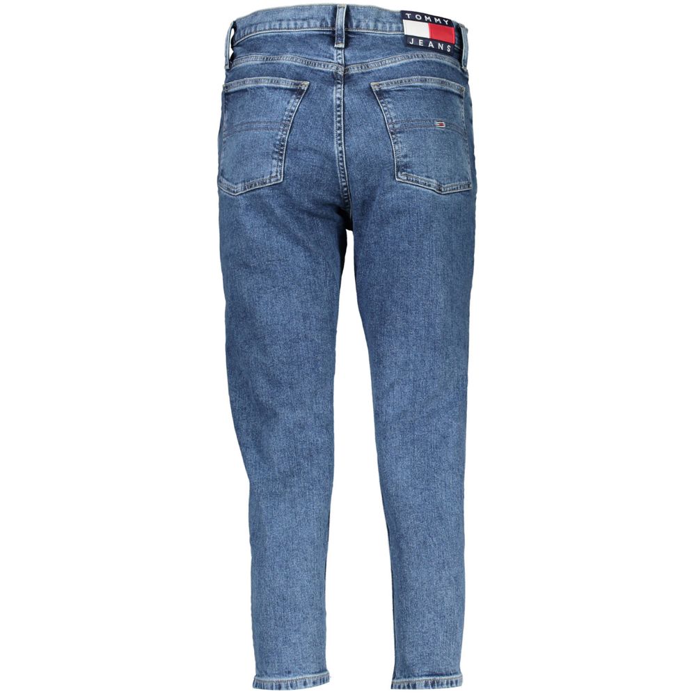 Pair of blue denim jeans with visible brand logo on waistband