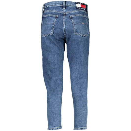Pair of blue denim jeans with visible brand logo on waistband