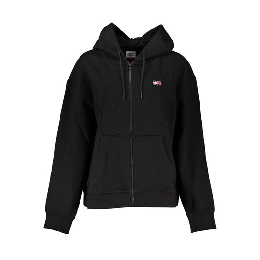 Black hoodie with zipper and logo on front
