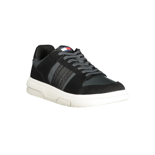 Black sneaker with white sole and laces