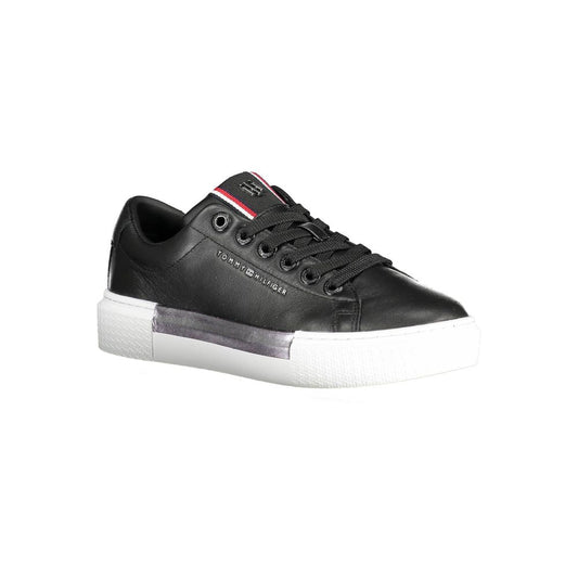 Black and white sneaker with red stripe on side
