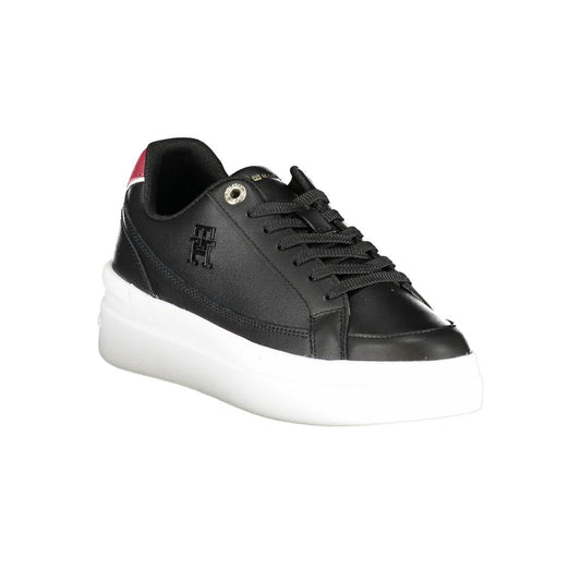 Black and white sneaker with red logo on side