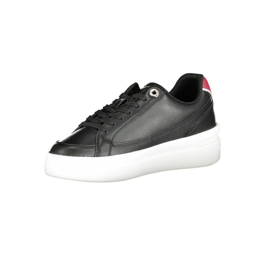 Black and white sneaker with red logo on side
