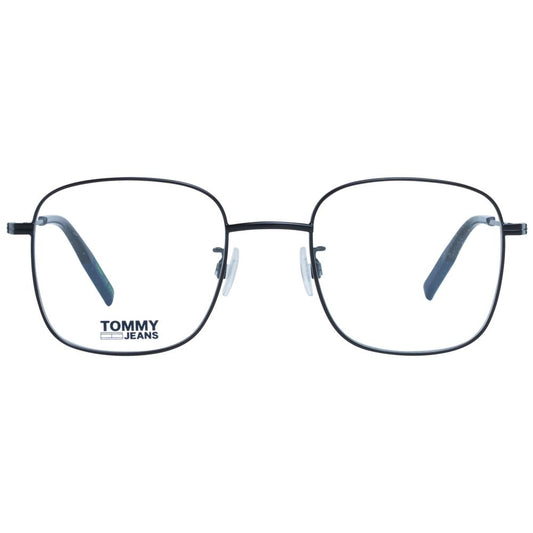 Pair of eyeglasses with a logo on the left lens