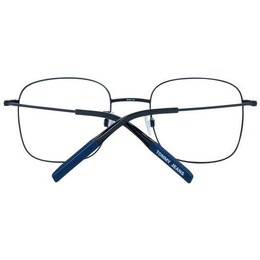 Pair of black glasses with blue temples