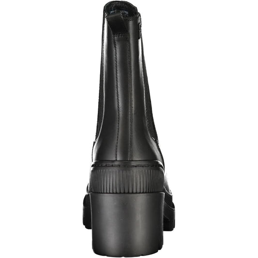 Black leather boot with zipper and buckle closure