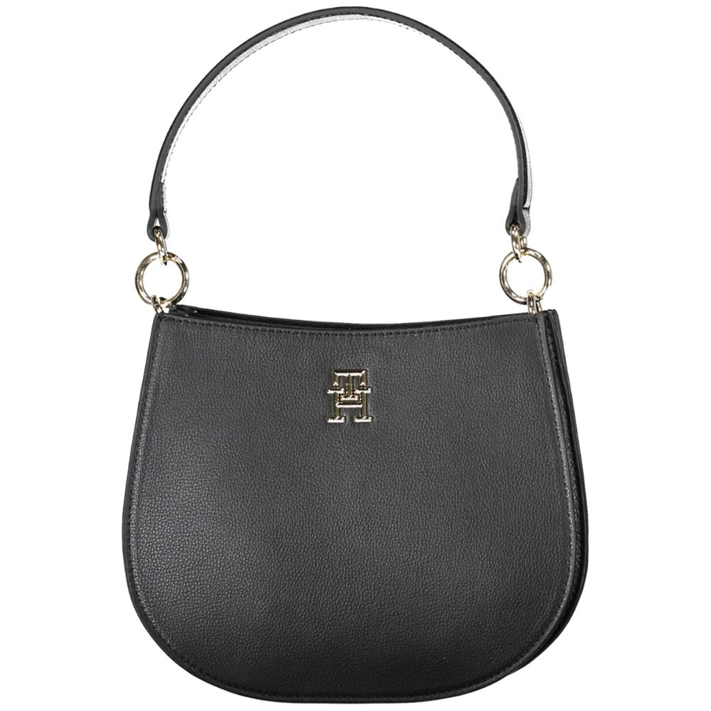 Black leather crossbody bag with gold hardware and logo