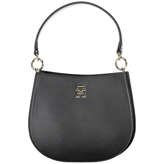 Black leather crossbody bag with gold hardware and logo