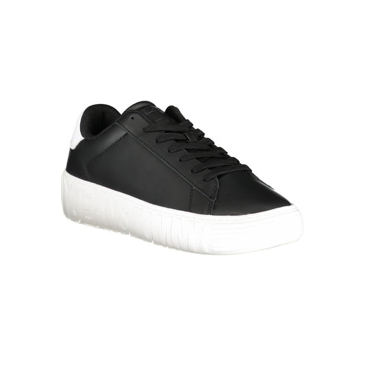 A black and white sneaker with a textured sole