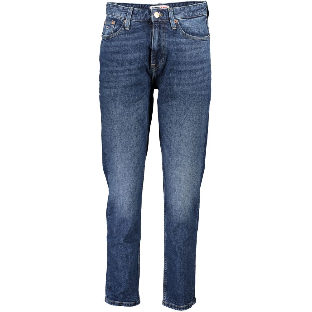 Pair of blue denim jeans with button and zipper fly