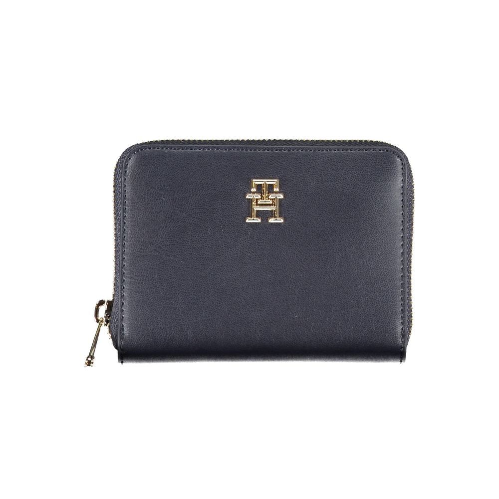 Blue leather wallet with gold logo