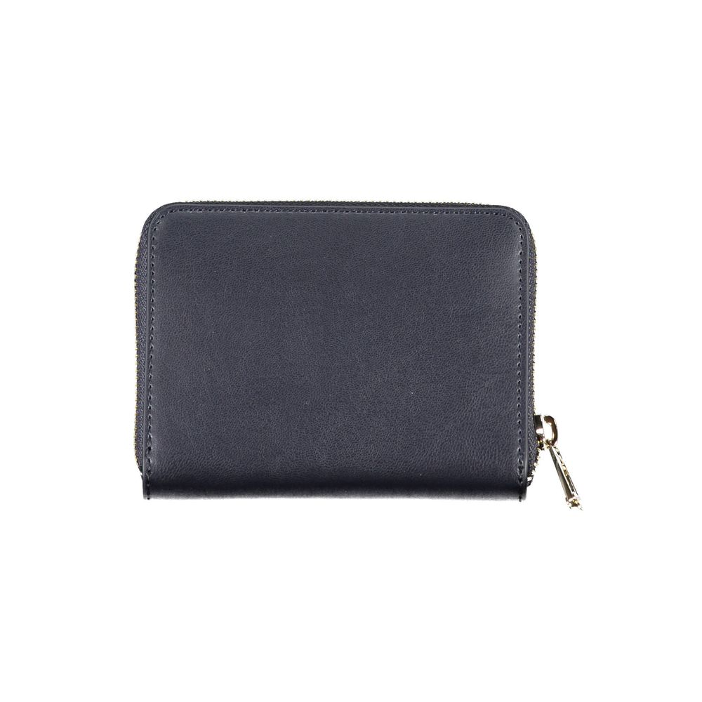 Blue leather wallet with zipper closure