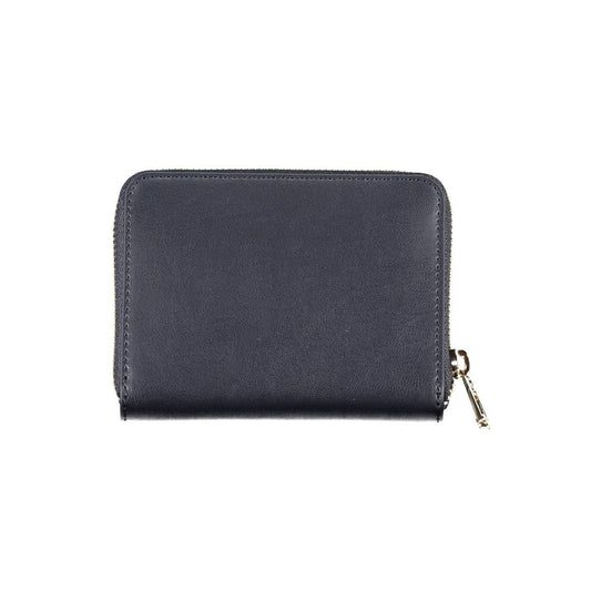 Blue leather wallet with zipper closure
