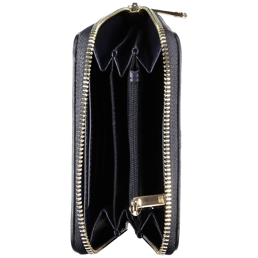 Black zippered wallet with gold accents
