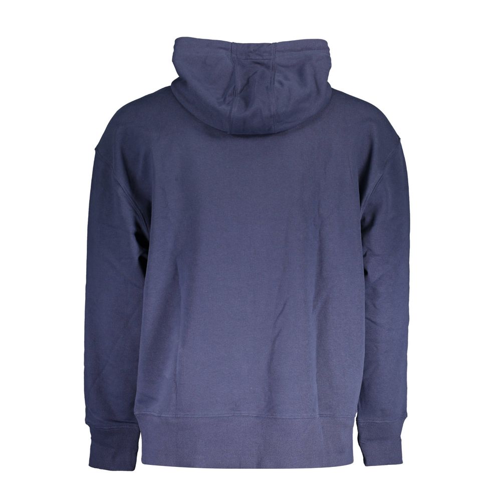 Blue hoodie with drawstring hood and front pocket