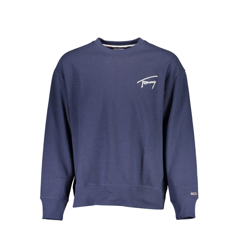 Navy blue sweatshirt with white logo on front