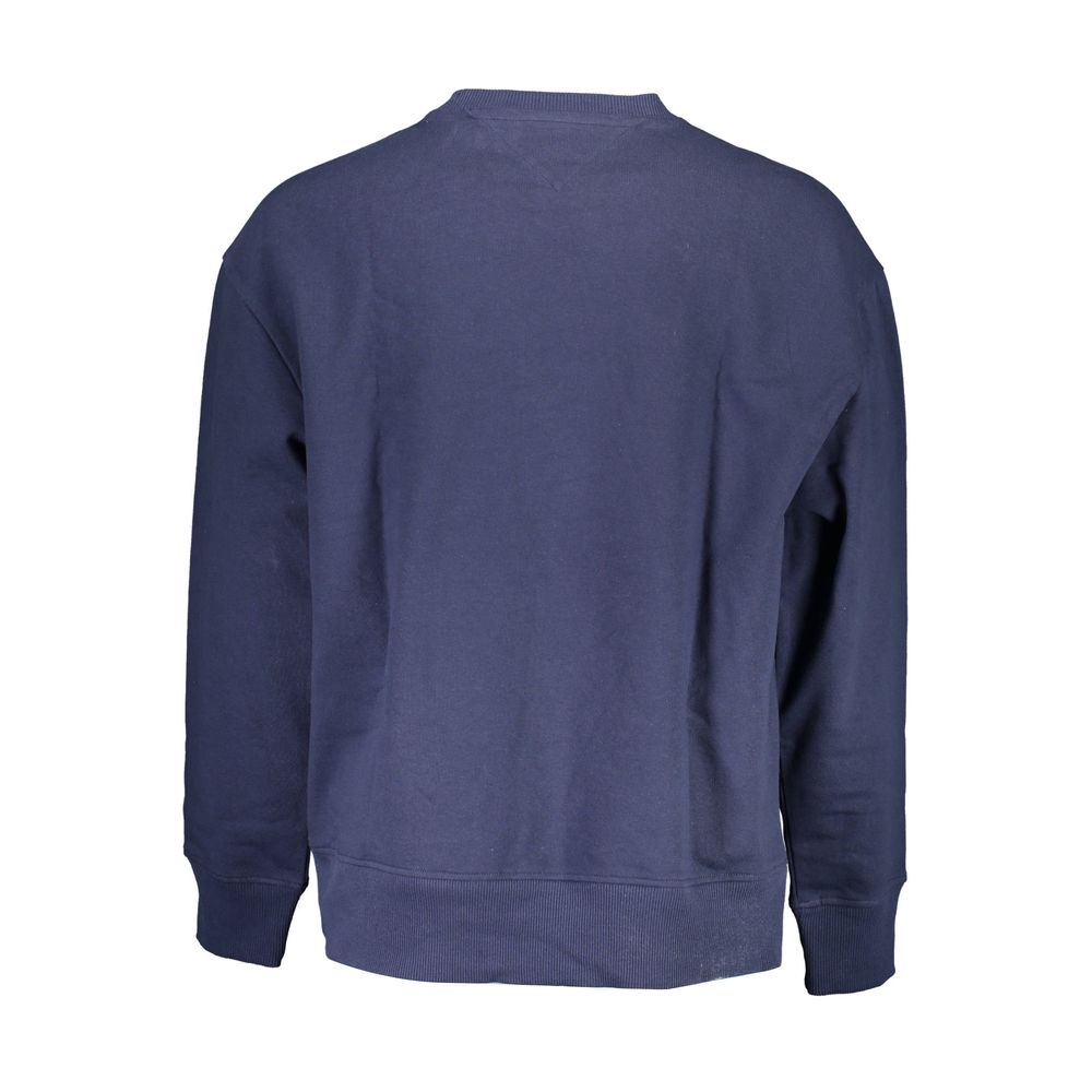 Navy blue crew neck sweatshirt with ribbed cuffs and hem